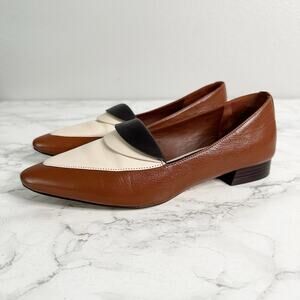 Tory Burch Brown & Cream Color-block Envelope Leather Loafers Women's Size 6.5